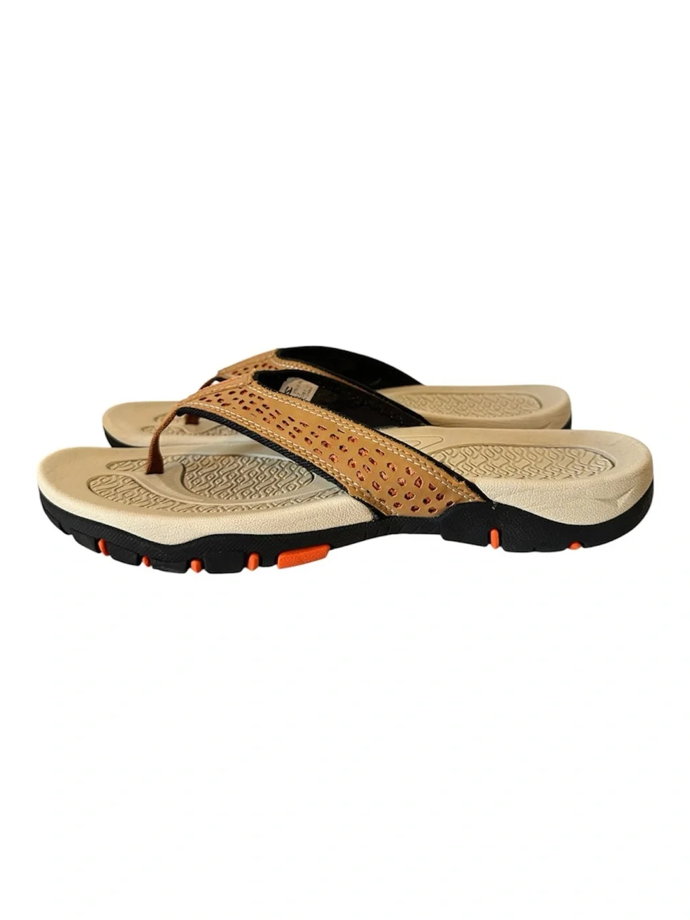 Hobibear Men's Brown Cushioned Thong Sandals with Perforated Strap Size 9